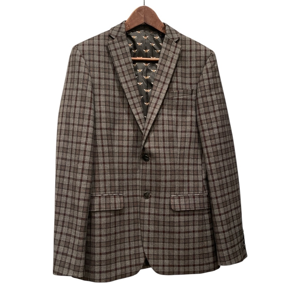 Brown Check Blazer 36R Slim Fit Smart Casual Office Jacket Men